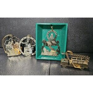 4 Kurt Adler Santa's World Dipped Gold Christmas Ornament 2D Snowman Mailbox Boy